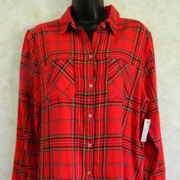 Ladies Croft & Barrow Red Plaid Extra Soft Flannel Soft Button Down Shirt Large - Picture 1 of 13